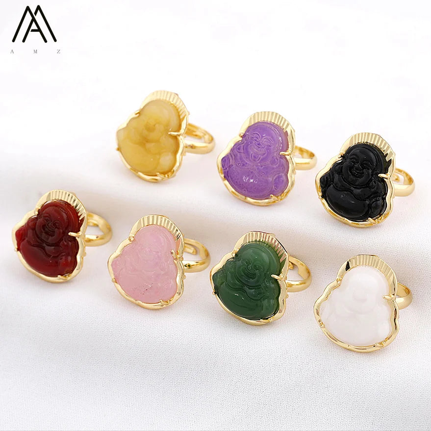 Buddha Rings Boho Yoga Style Fine Jewelry Crystal Glass Laughing Maitreya Finger Band