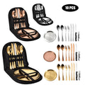 Outdoor Picnic Cutlery Set Stainless Steel Spoon Plate Set Silverware 11Pcs Portable Travel Flatware Set