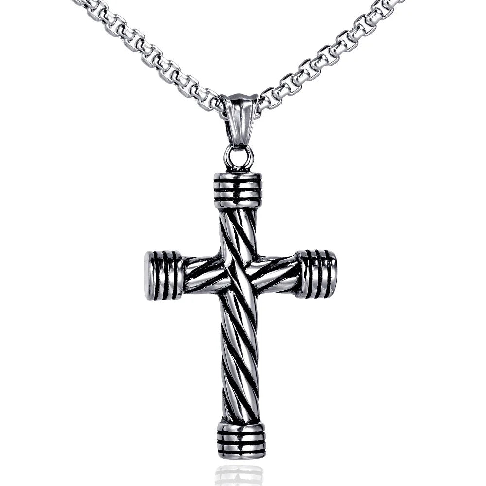 Creative Men's Silver Plated Christian Cross Pendant Necklace Stylish Stainless Steel Chain for Wedding Party and Gift Ideas
