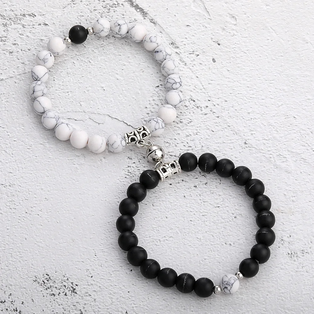 2pcs/set Natural Stone Beads Yoga Bracelet for Lovers Distance Magnet Couple Friendship Bracelets Jewelry
