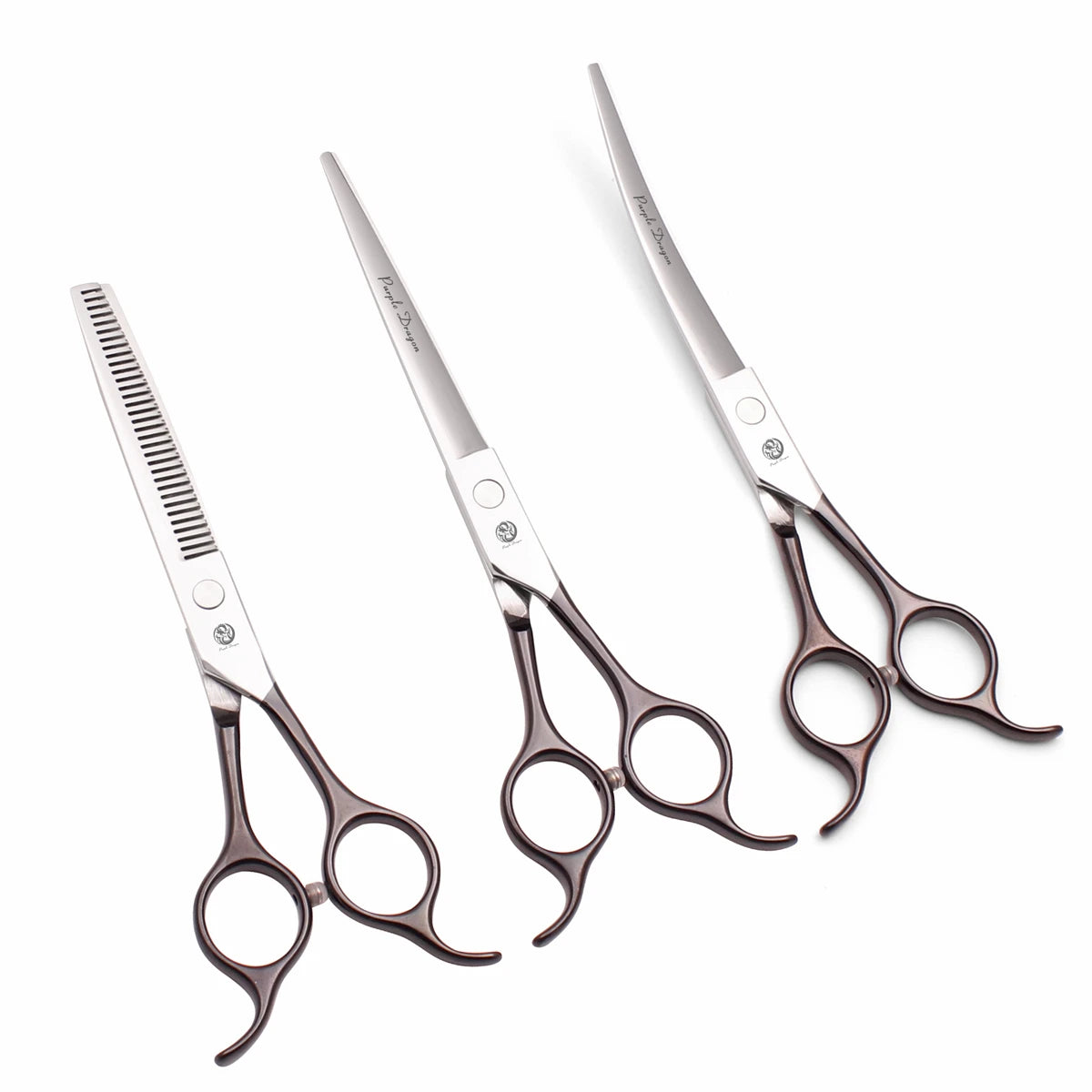 Purple Dragon 6.5" 7" Black Dog Grooming Scissors Japan Stainless Steel Pet Straight Shears Dog Thinning Shears Z3098