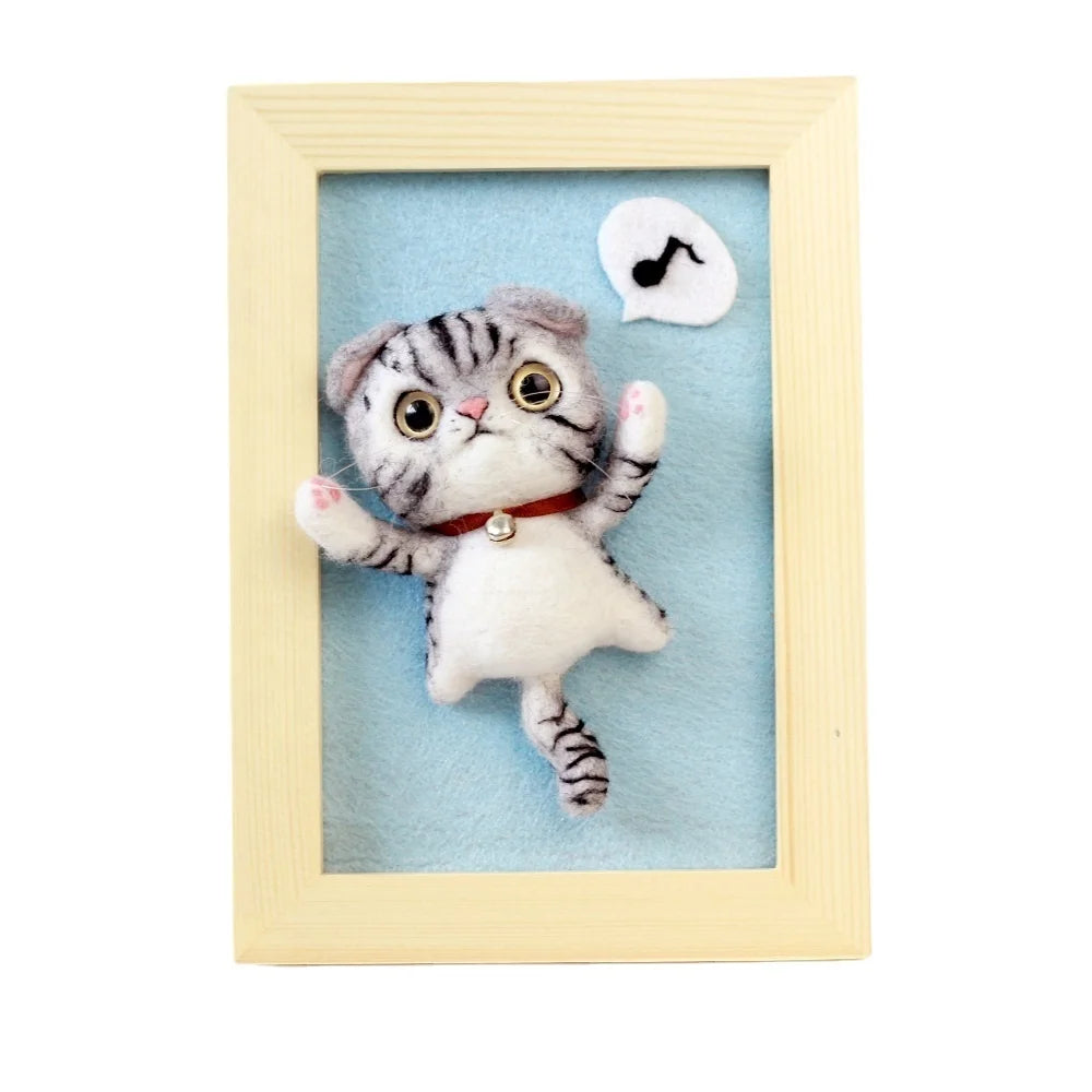 Adorable 3D American Shorthair Cat Photo Frame Wool Felt DIY Handmade Craft Kit for Home Decor and Novelty Gifts