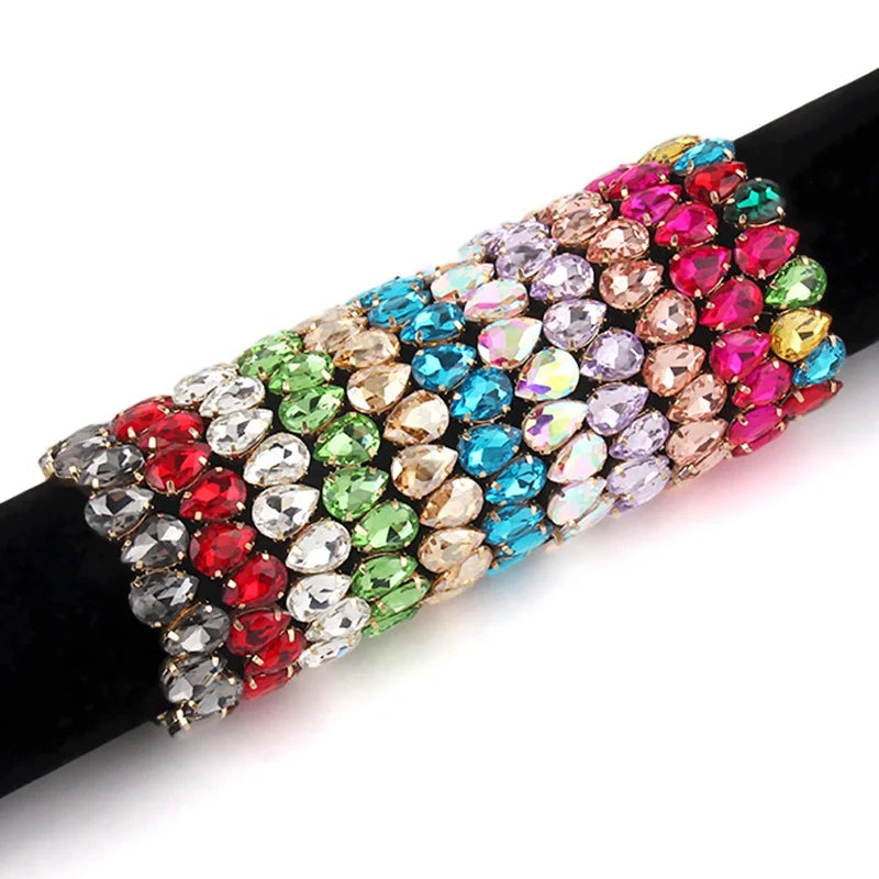Fashion Bohemian Tennis Jewelry 11 Colors Rhinestone Bracelet Elasticity Drop Colorful Crystal Glass Bling Alloy Bracelets