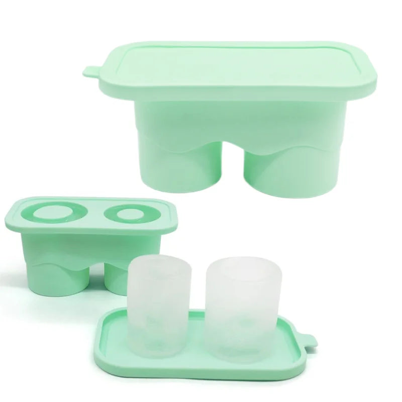 Silicone 2-in-1 Ice Cube Mold With Lid 2 Silicone Cylinder Ice Cube Tray for Chilling Drinks Easy Fill and Release Ice Cube Mold