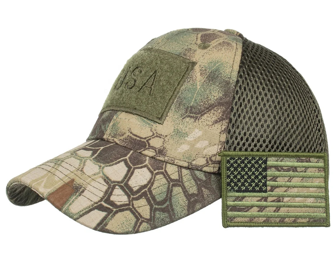 Outdoor Men Camouflage Baseball Thick Mesh Trucker Custom Tactical Patch Cap Detachable Name Tag Hat