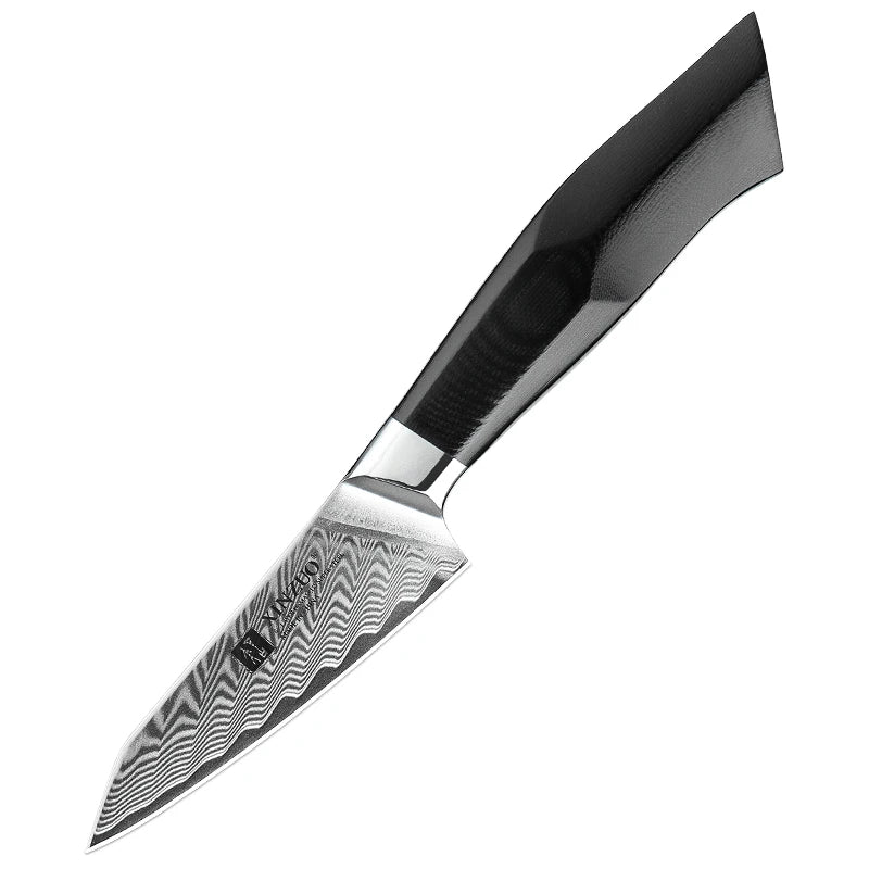 Kitchen Fruit Paring Knife Damascus Steel 3.5 Inch Daily Kitchen Knives High Carbon Steel G10 Wood Handle MegaBDM