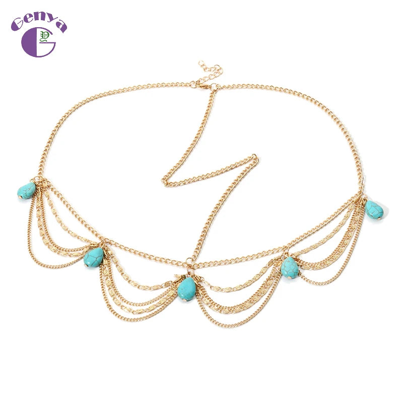 Genya Retro Trend Headwear Bohemian Turquoise Tassel Hair Band National Ethos Quality Versatile Hair Band 2024