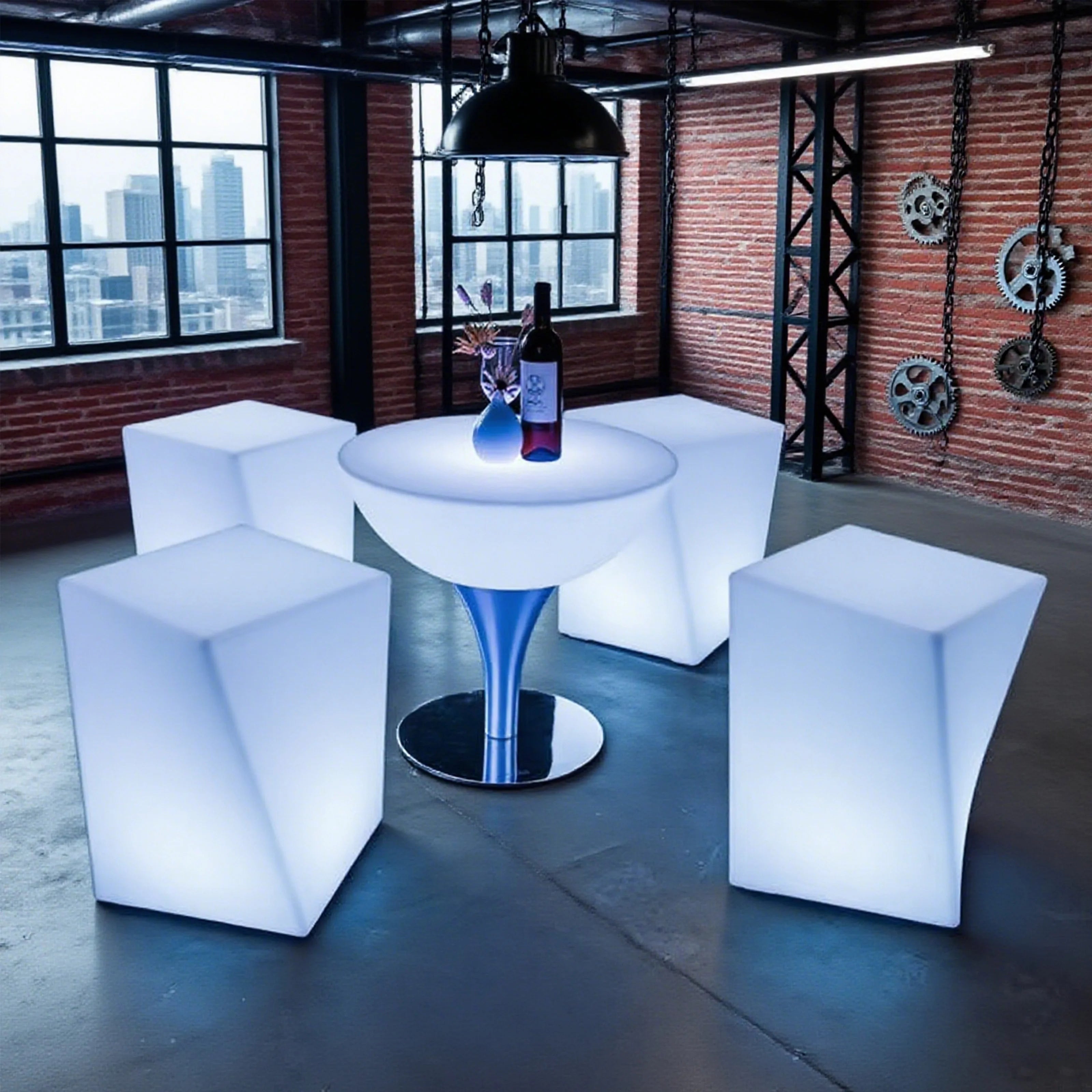 Modern Round Design Plastic Barras LED Bar Chair Glowing Indoor/Outdoor Home Bar Furniture Unique LED Bars Feature