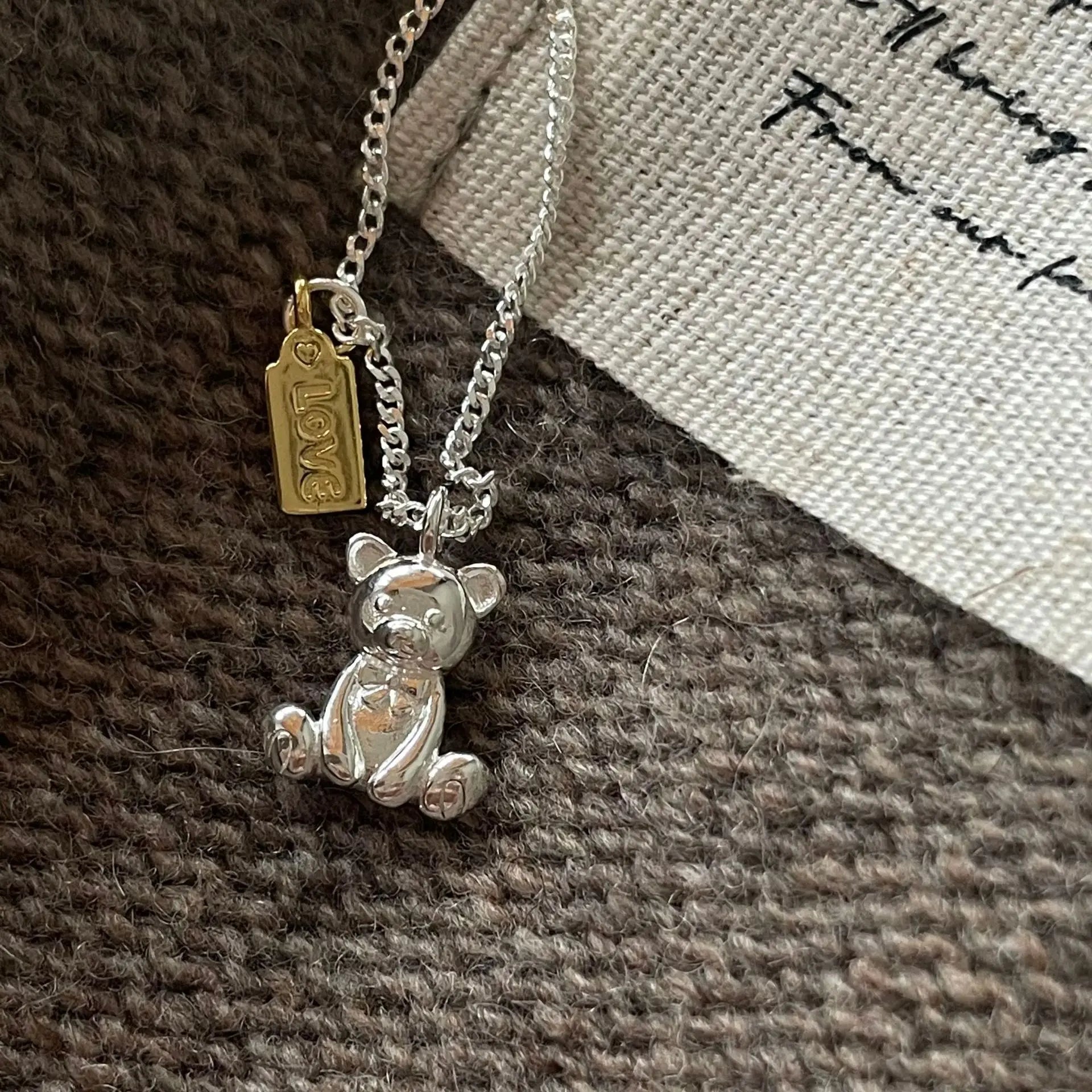 VIANRLA Lovely Bear Pendant Necklace 925 Sterling Silver Bear Necklace Jewelry Bear Necklace Jewelry Gift for Her