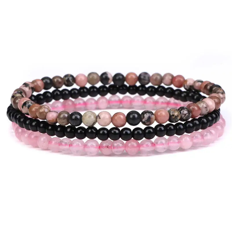 3pcs/set Healing Crystal Stone Bracelet Men Women Jewelry 4mm Tiger Eye Hematite Obsidian Bracelet