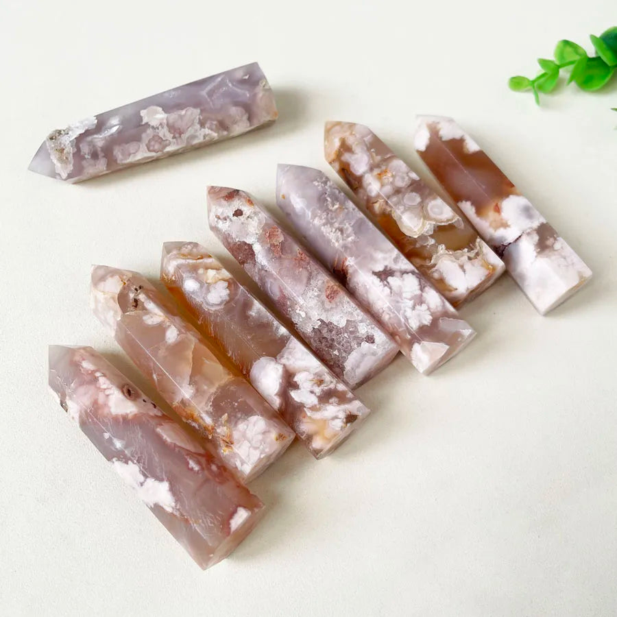 Wholesale Natural Cherry Agate Point Pink Cherry Blossom Agate Tower for Healing Stones Gift
