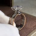 Luxury Wedding Anniversary Ring with Round CZ Prong Setting Wide Ring Fashion Creative Two Color Zircon Engagement Ring