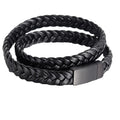 Fashion Jewelry Luxury Stainless Leather Braided Double Bracelet Handmade Wholesale Black