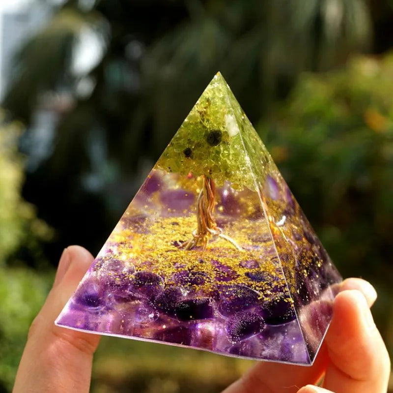 Handmade Orgonite Pyramid Crystals Peridot Tree of Life Energy Healing Chakra Reiki  Tool