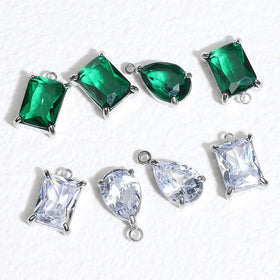 Tarnish Free Stainless Steel Rectangle Silver Zircon Stone Charms & Pendants for Charms Jewelry Making