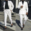 White Casual Street Men Suits Party Prom 2 Pieces (Jacket+Pant) Wedding Formal Tuxedo Gentlemen Groomsman Groom's Suit Blazer