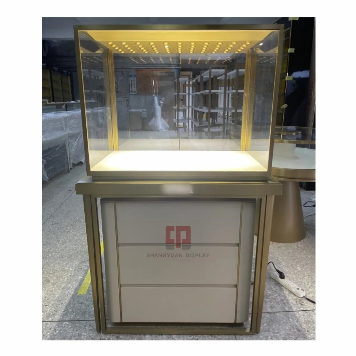 Modern Luxury Stainless Steel & Tempered Glass Customized Jewelry Display Showcase High Cabinet