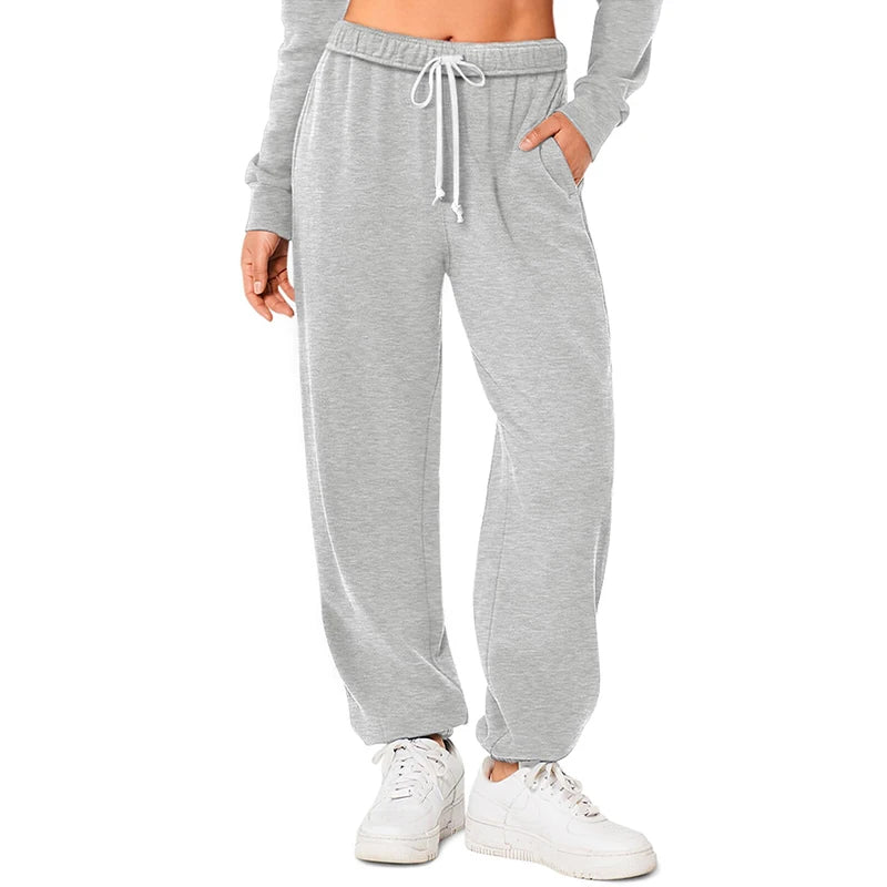 Custom Cotton Women's Pants High Waist Sweatpants with Pockets Baggy Interior  Drawstring Pants Streetwear Style Workout Jogger