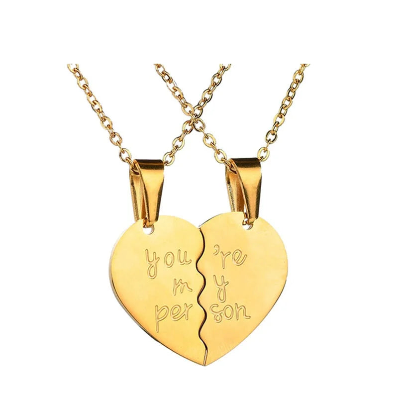 Fashion Ride or Die Broken Heart Necklace Lovers Heart Necklace Stainless Steel Engraved Necklace