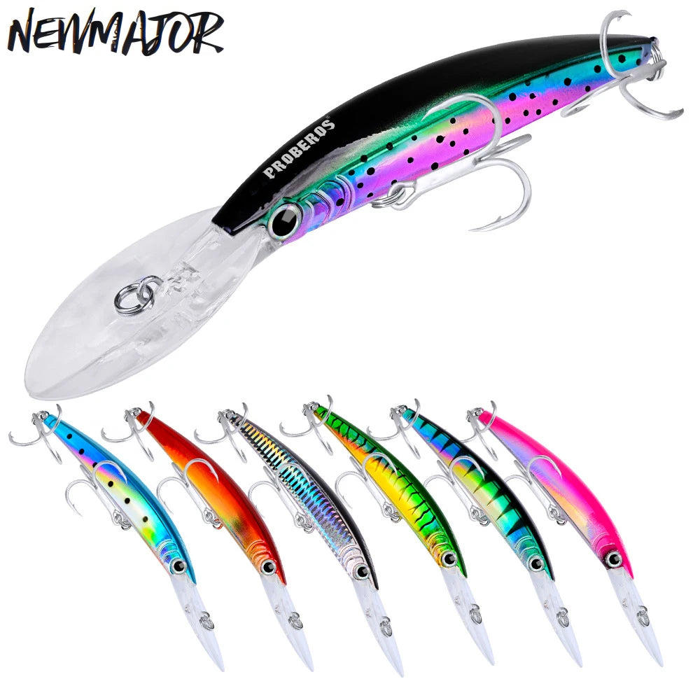 NEWMAJOR 17cm 27g ABS Plastic Floating Minnow Wobblers Deep Diving Fishing Lures for Trolling Boat Sea and Freshwater Fishing
