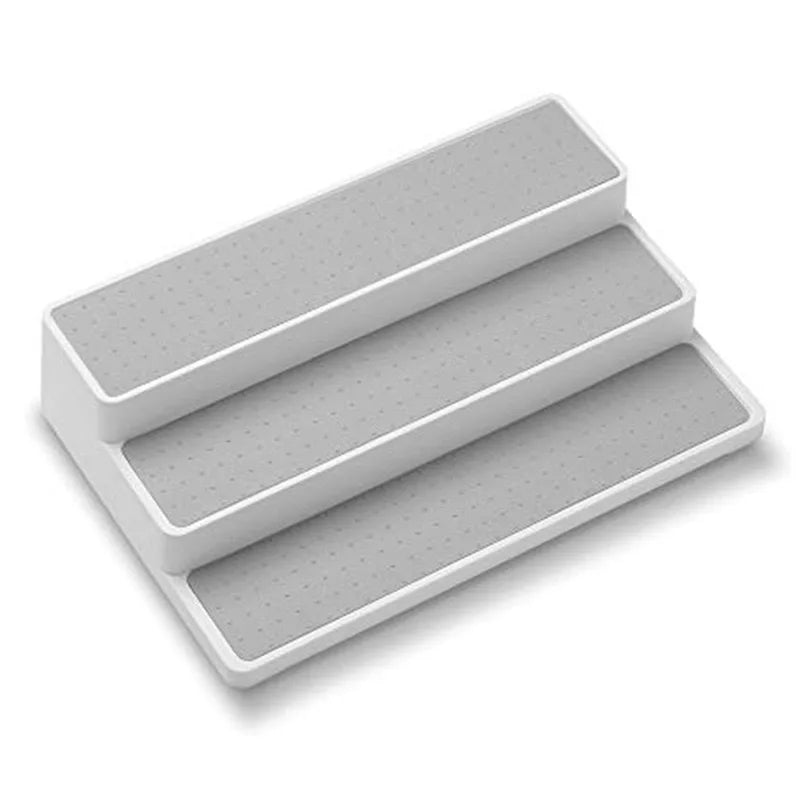 15-Inch White/Gray Plastic Non-Skid 3-Tier Multifunction Standing Spice Pantry Kitchen Cabinet Organizer Non-Slip Shelf Lining