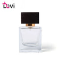 Devi Glass Perfume Bottles 30ML Square Mens Parfum Bottle with Brown Wooden Cap Empty Container Sprayer Fragrance Atomizer