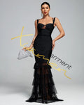 Ocstrade High Quality Spaghetti Strap Elegant Cocktail Dresses Mesh Trumpet Evening Party Black Bandage Dress for Woman 2024