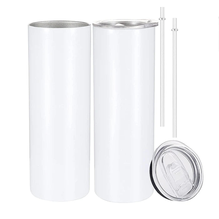 Blank Sublimation Tumblers 20 OZ Skinny Straight Tumbler Travel Mug Stainless Steel Sublimation Tumbler Cups with Lid for DIY
