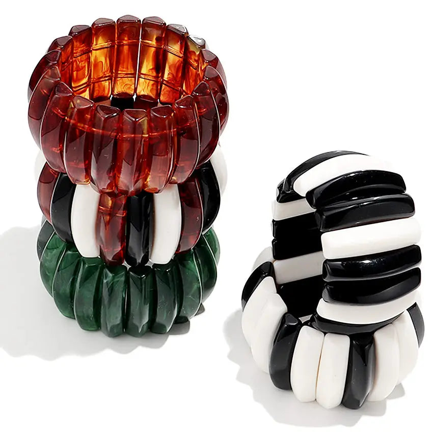 2025 Vintage Autumn Winter New Irregular Geometric Wide Bead Bracelet Adjustable Acrylic Bracelet Bangle for Women