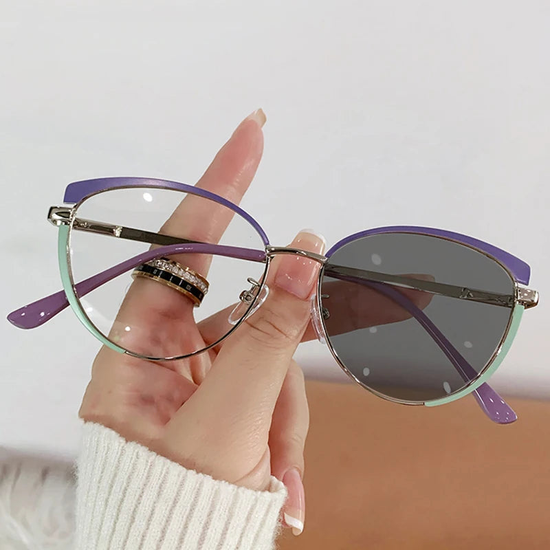 2025 Newest Women Men Cat Eye Metal Photochromic Blue Light Blocking Manufactures Wholesale Optical Glasses
