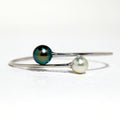 Signature Masterpiece 18K Solid White Gold Double Tahiti Akoya Round Pearls 18K Hollow Tube Bangle Custom Personalized Gift