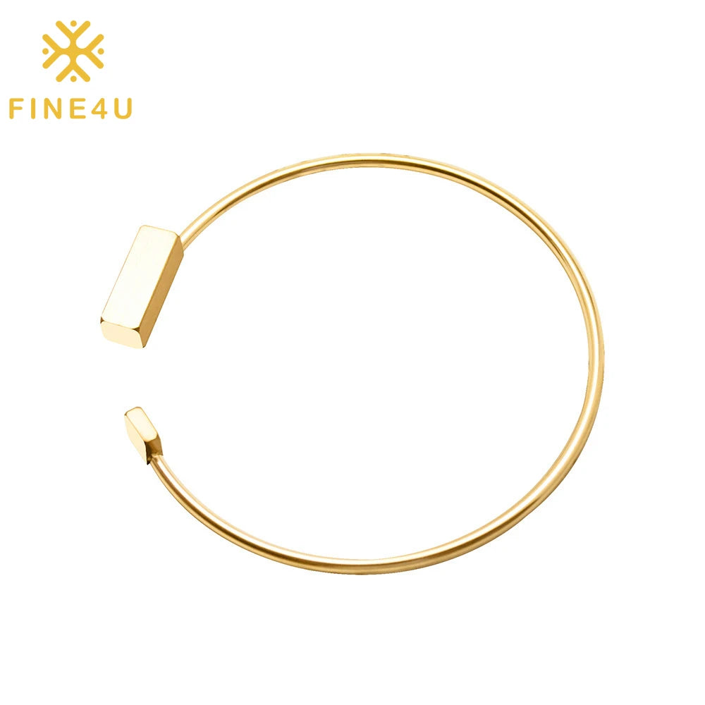 High Quality Simple Geometric Square Rectangle Stainless Steel 18K Gold Open Bracelet Bangles Jewelry Women
