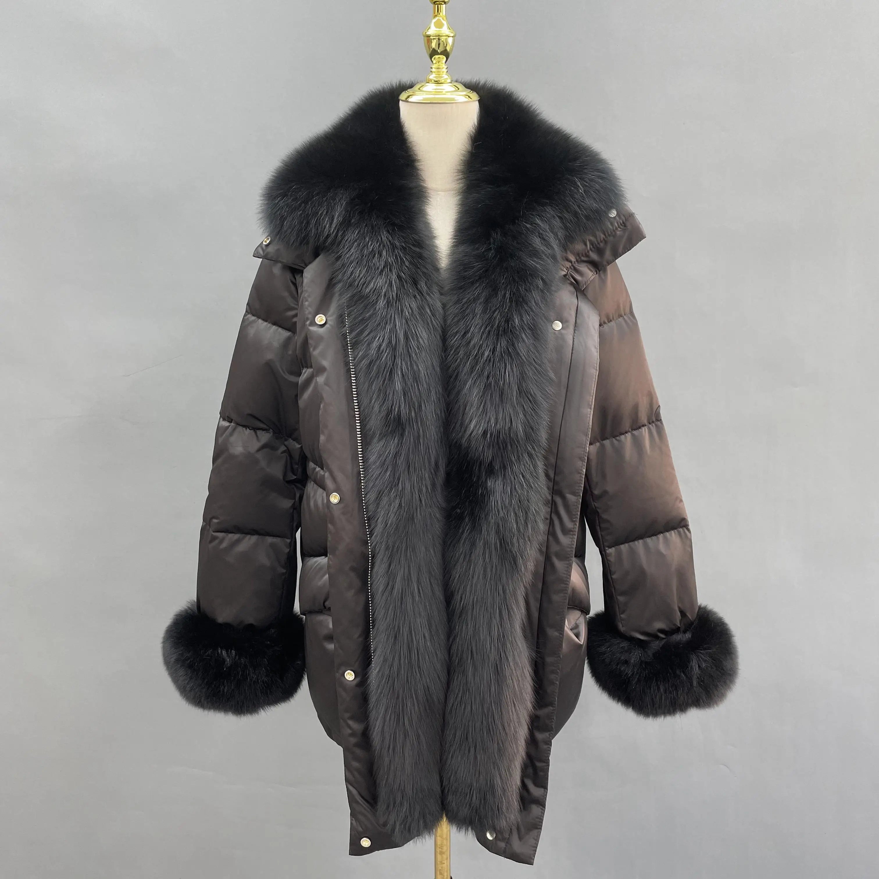 New Arrival Winter Women Without Hood Down Coats Fox Fur Down Jacket