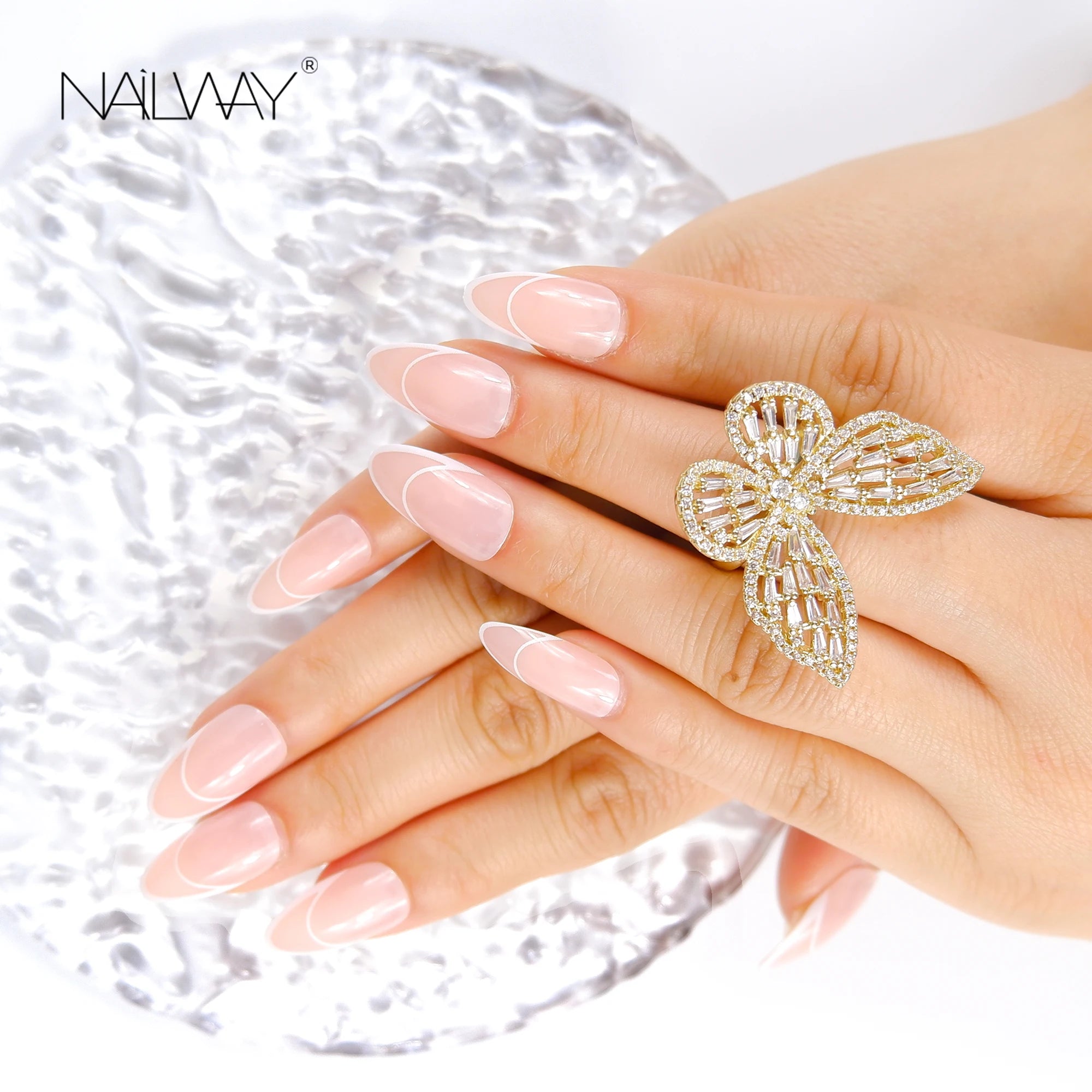 Professional Nail Supplier Fashion Design Nude Long Stiletto 24 Pcs Fake Nail Wholesale Price Press on Nails With White Line