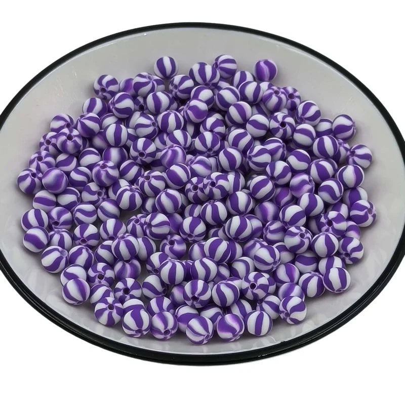 Hot Selling Stripe Purple Polymer Clay Ball Beads DIY Elegant Lucky Bracelet Necklace Accessories Wholesale