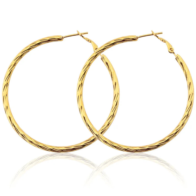 18K Gold Plated Stainless Steel Hoop Earrings Black Silver Women Earrings
