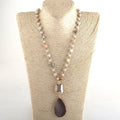 Women Bohemian Tribal Jewelry Crystal Rosary Chain Rectangle Link Drop Stone Pendant Necklace Natural Bamboo Agate Necklace