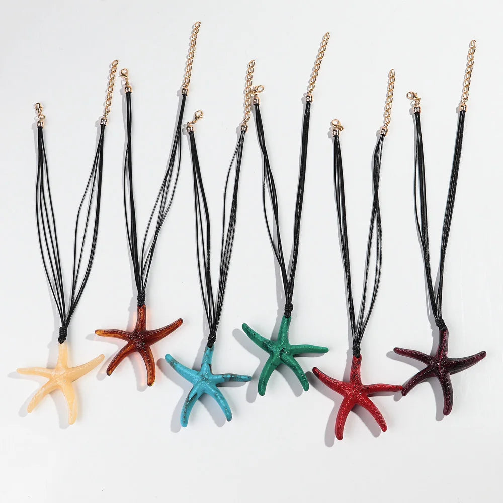 Fashion Simple Beach Style Multicolour Oversized Starfish Necklace Geometric Acrylic Holiday Necklace for Women