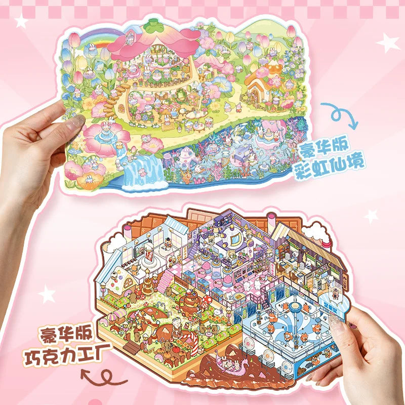 Fun World 4.0 Visual 3D Miniature Big Scenery Stickers 3 Sheets Per Pack for Cabin Handbook Collage Decorative Stereoscopic 3D