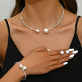 Elegant 3 Pcs/Set Crystal Pearl Stud Earrings Bracelet Wedding Dazzling Rhinestone Pearl Choker Necklace Bridal Jewelry Set