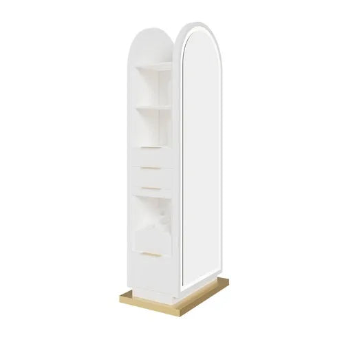 Arched LED Lighted Mirror Hair Styling Station Barber Mirror Station with Cabinet