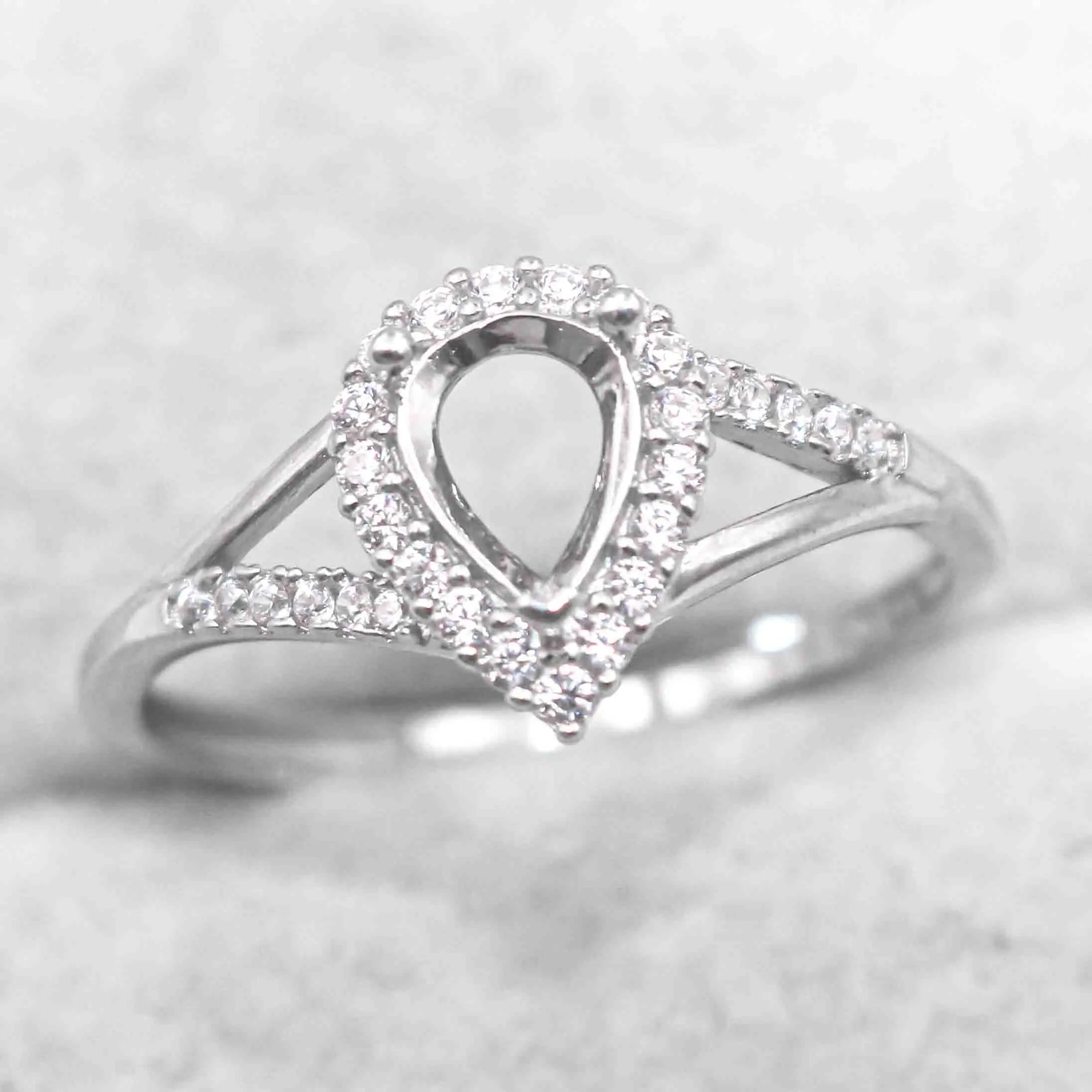 Semi Mount 5*7mm Sterling Silver Ring Pear Shape Empty Blank Support Claws Setting S925 Base Without Center Stone for DIY Inlay
