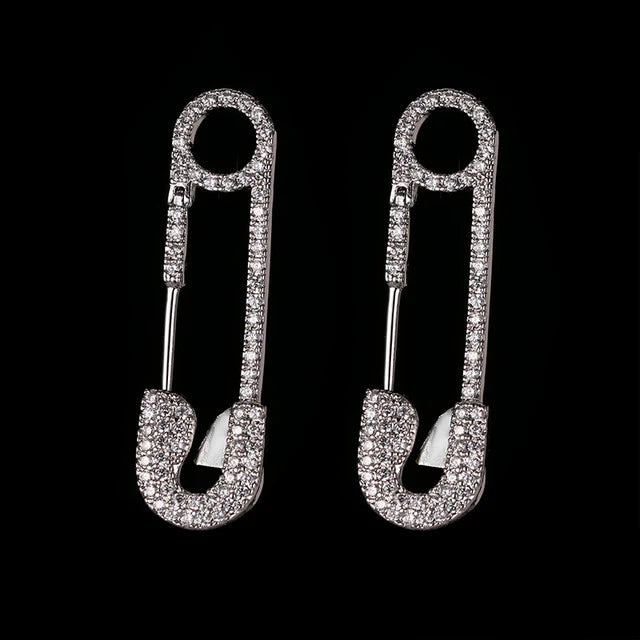 Fashion New CZ Zirconia Earring Silver Pin Shape Stud Earrings for Women