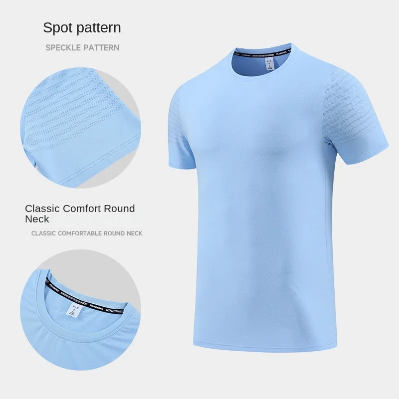 Men's Summer Ice Silk Running T-Shirt New Short-Sleeved Casual Ball Sports Top Quick-Drying Fitness Training Clothes