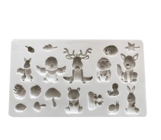 D-0259 Fondant Forest animal silicone mold squirrel rabbit Sika Deer hedgehog mushroom cake decoration mold