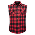 RNSHANGER Men Casual Plaid Shirt Summer Sleeveless Double Pocket Cowboy Button Down Shirts Men Cotton Plus Size Shirts