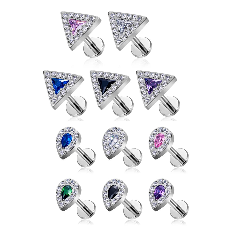 ASTM F136 G23 Titanium Waterdrop Shape Nose Stud Inlay Zircon16G Ear Tragus Body Piercing Jewelry