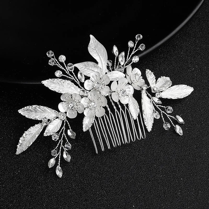 SLBRIDAL Handmade Clear Rhinestones Crystal Flower Bridal Hair Comb Wedding Headpieces Women Girls Jewelry Hair Accessories