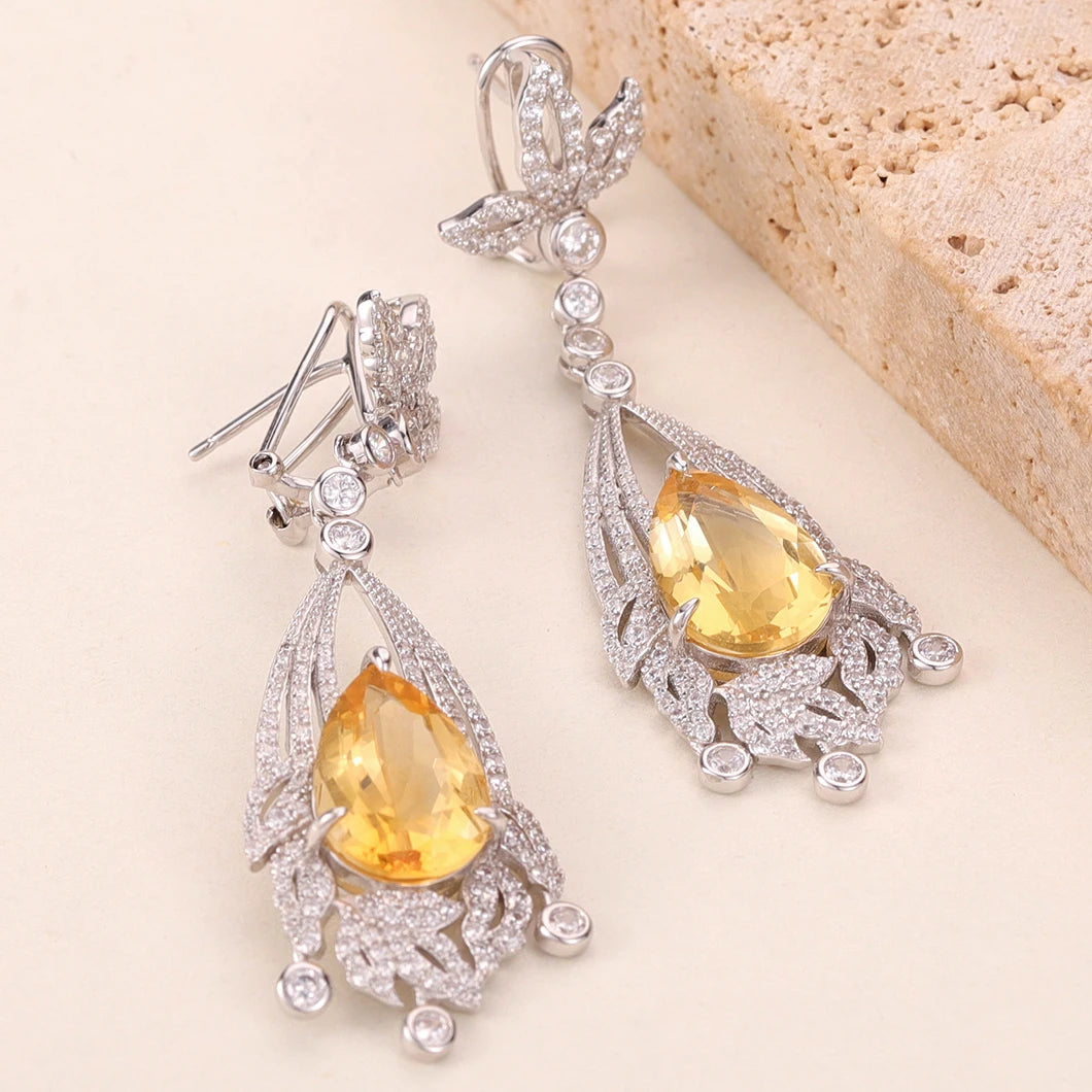 ZL0065 Cost-Effective Production 925 Sterling Silver Pear Cut 10x15mm Citrine Personalized Yellow Gemstone Women's Earrings
