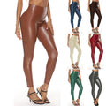 Ladies New High Waist Fashion Casual Solid Color Pu Leather Tights Skinny Pants